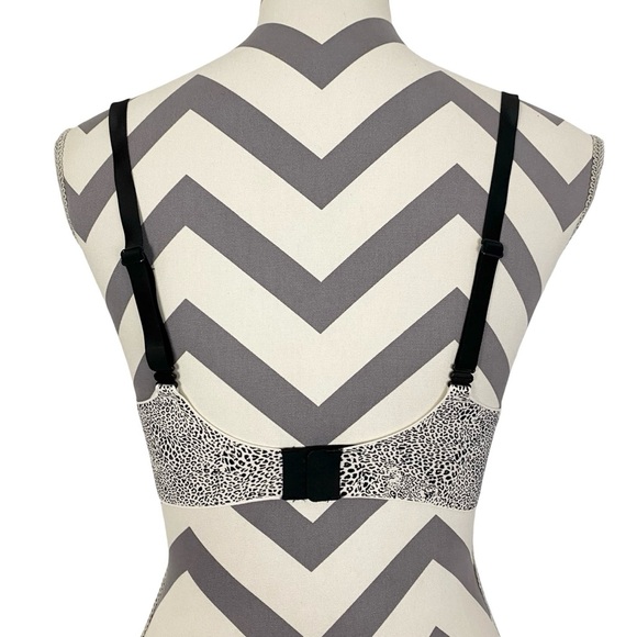 Victorias Secret Lined Demi Bra 34D Leopard Animal Print Ivory Black Adjustable - Picture 2 of 9